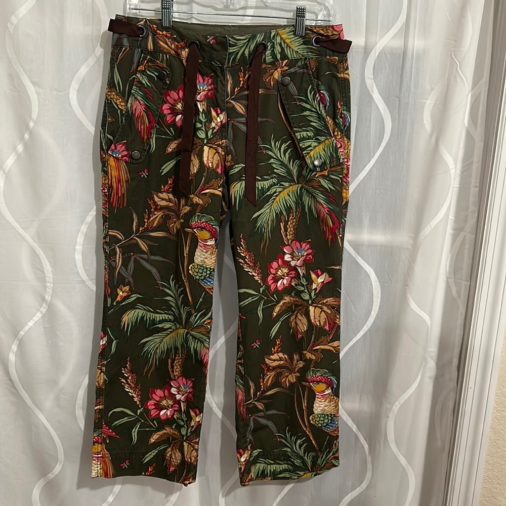 Tommy Hilfiger Olive Green & Tropical Floral Print Cropped Pants, Size 6 - Picture 1 of 10
